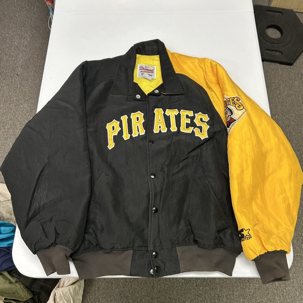 Starter Pittsburgh Pirates Jacket Mens Large Black Yellow MLB Vintage 90s USA